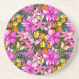 Dessous De Verre En Grès Feuille et fleurs tropicaux