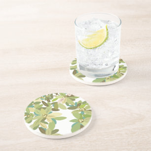 Dessous De Verre En Grès Feuilles Botaniques Peintes en Vert Art de la Végé