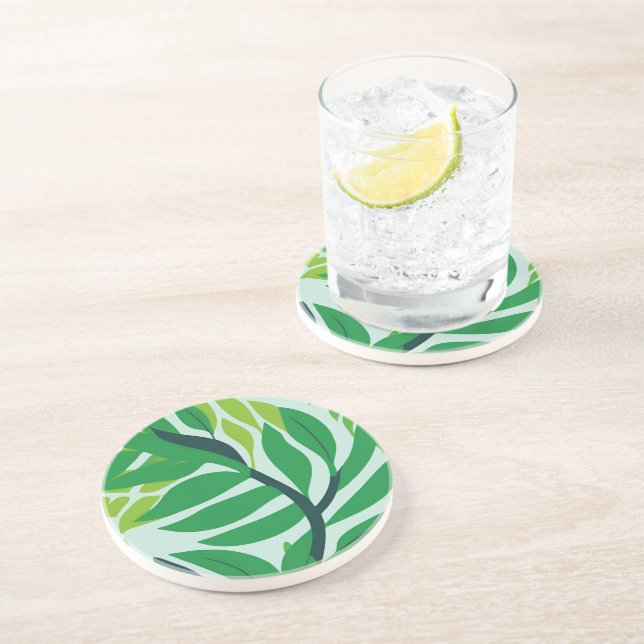 Dessous De Verre En Grès Feuilles botaniques vertes aquarelle (Côté)