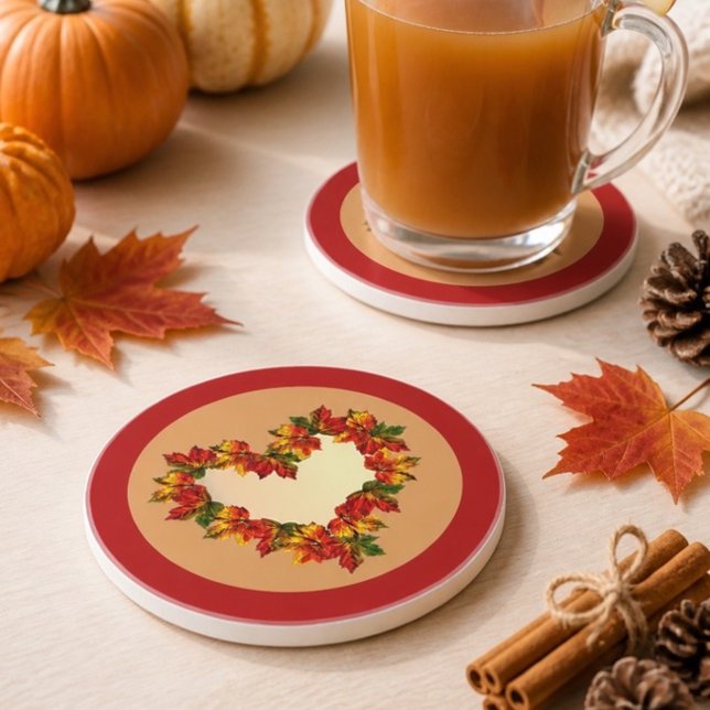 Dessous de verre en grès Feuilles d'automne Cœur (Créateur téléchargé)