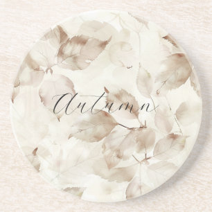 Dessous De Verre En Grès Feuilles d'automne Crème Beige