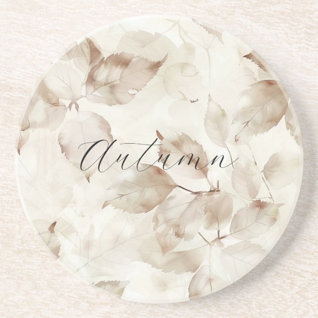 Dessous De Verre En Grès Feuilles d'automne Crème Beige (Devant)