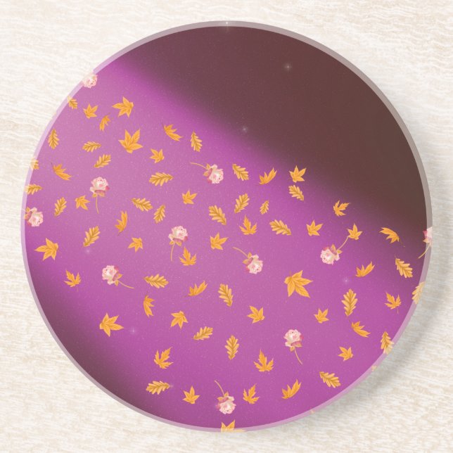 Dessous De Verre En Grès Feuilles d'automne et grès Rose (Devant)