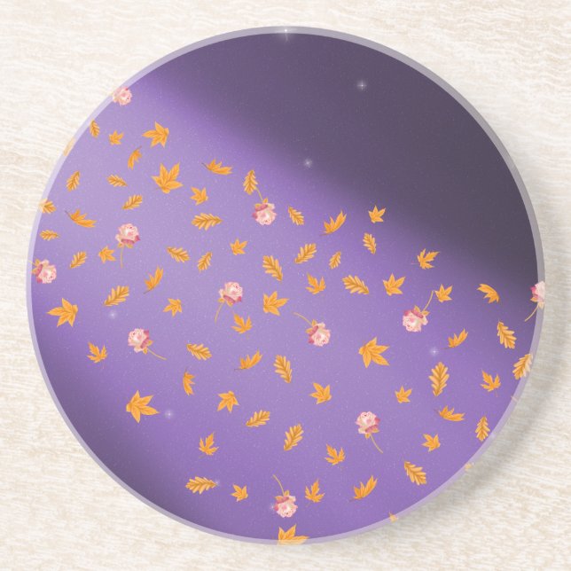 Dessous De Verre En Grès Feuilles d'automne et grès Rose (Devant)