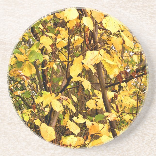 DESSOUS DE VERRE EN GRÈS FEUILLES D'AUTOMNE JAUNE (Devant)