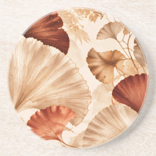 Dessous De Verre En Grès Feuilles de Ginkgo dorées Élégant design botanique