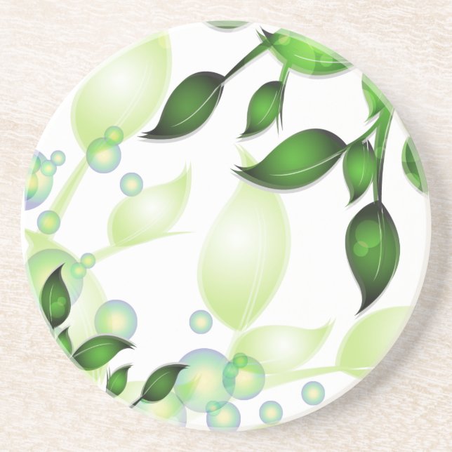 Dessous De Verre En Grès Feuilles de jardin frais sur blanc (Devant)