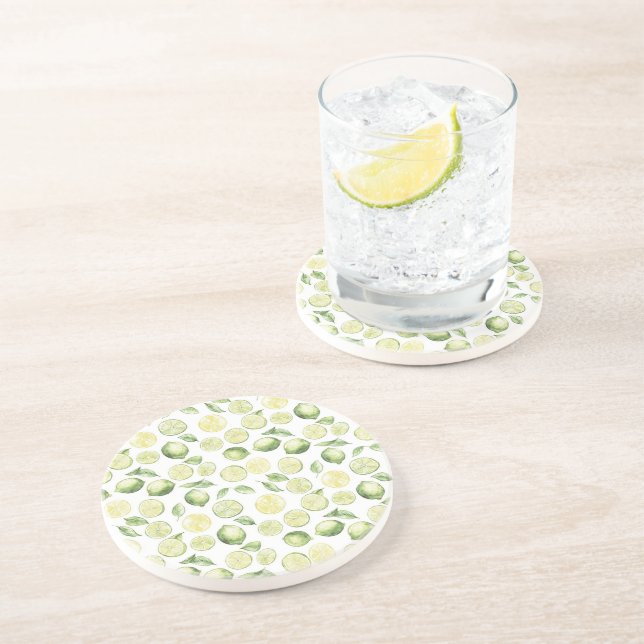 Dessous De Verre En Grès Feuilles de Limes Vertes Fruit (Côté)
