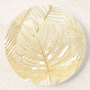 Dessous De Verre En Grès Feuilles de palmiers tropicaux : motif vintage.
