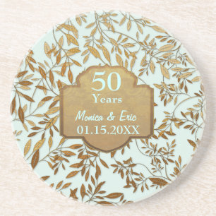 Dessous De Verre En Grès Feuilles d'or 50e anniversaire Mariage