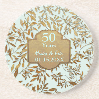 Dessous De Verre En Grès Feuilles d'or 50e anniversaire Mariage