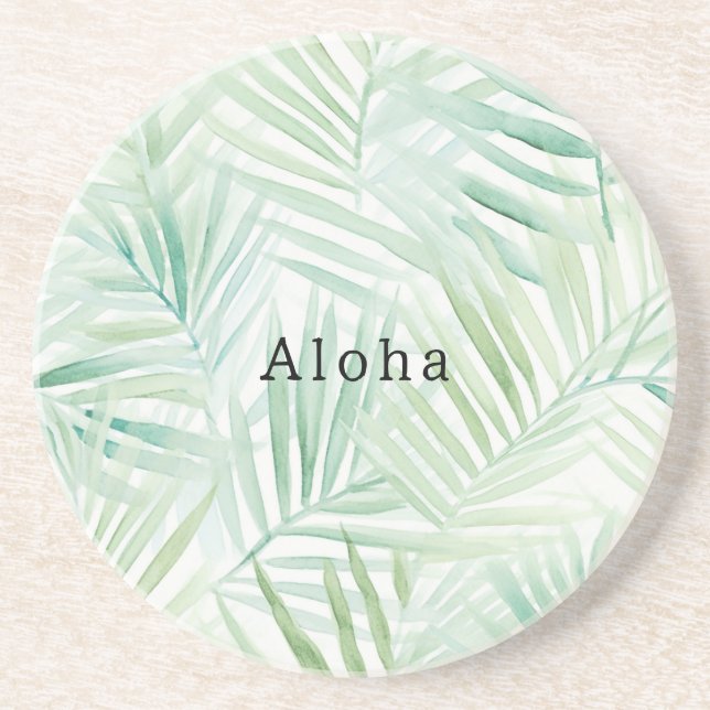 Dessous De Verre En Grès Feuilles Tropicales Vertes Aloha (Devant)
