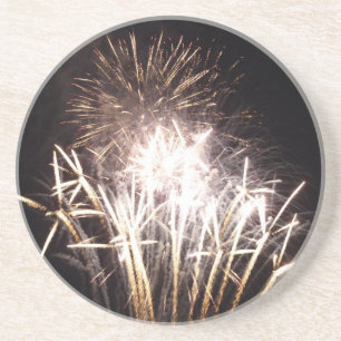 Dessous De Verre En Grès Feux d'artifice blancs et or I Célébration patriot
