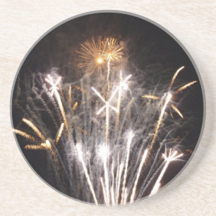 Dessous De Verre En Grès Feux d'artifice blancs et or II Célébration patrio