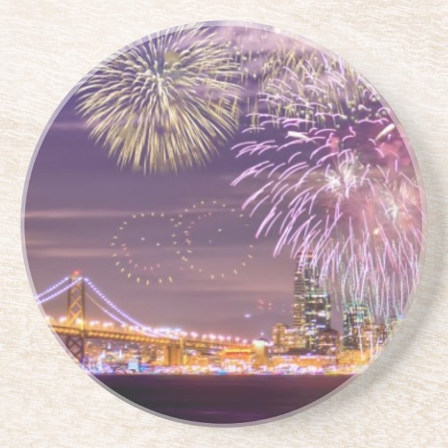 Dessous De Verre En Grès Feux d'artifice de nouvelle année de San Francisco (Devant)