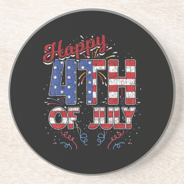 Dessous De Verre En Grès Feux d'artifice Joyeux 4 juillet Drapeau américain (Devant)