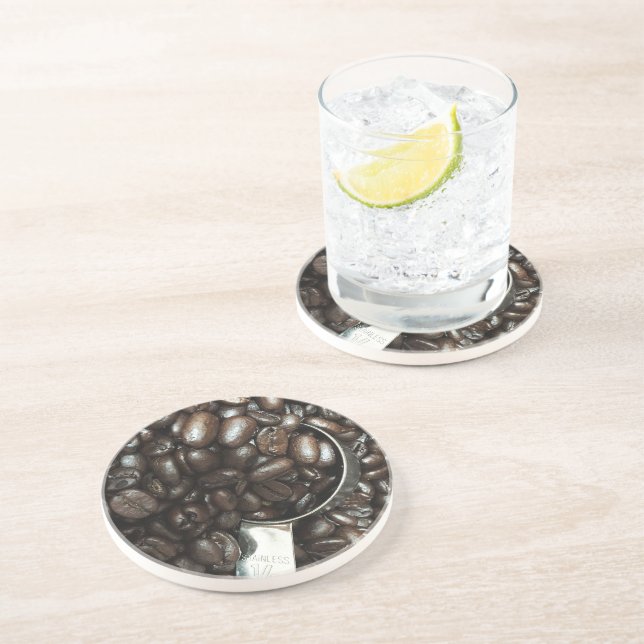 Dessous De Verre En Grès Fèves de café rôties avec Scoop en argent Photo (Côté)