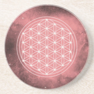 Dessous De Verre En Grès Fidélité Fleur de Vie Galaxie Rose Géométrie Sacré