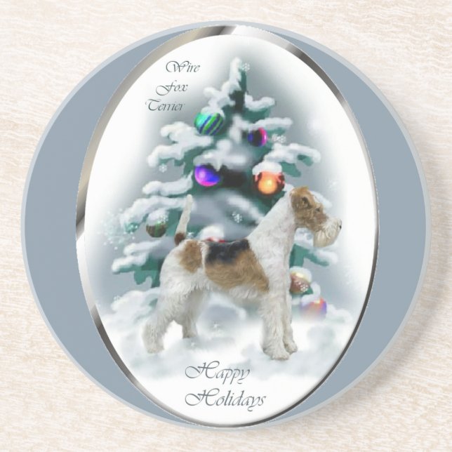 Dessous De Verre En Grès Fil Fox Terrier Noël (Devant)