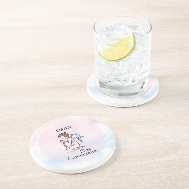 Dessous De Verre En Grès Fille, Ange de la première communion (Côté)