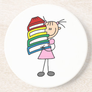 Dessous De Verre En Grès Fille Bâton Avec Des Livres