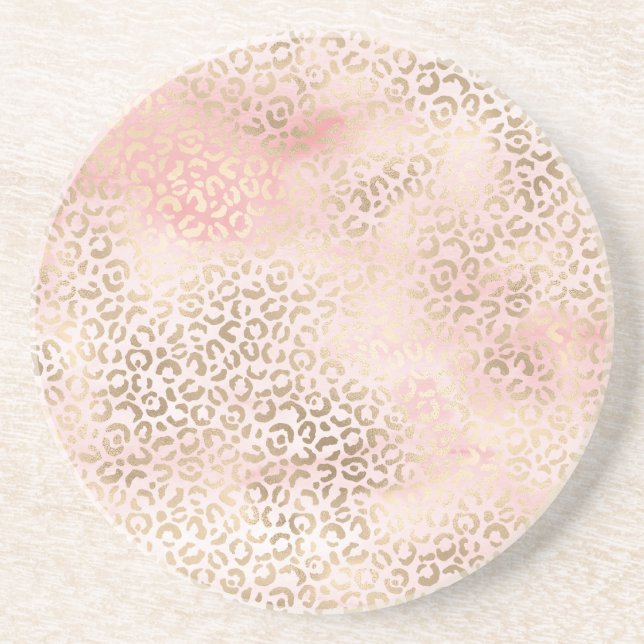 Dessous De Verre En Grès Fille Blush Pink Glam Empreinte de léopard or (Devant)