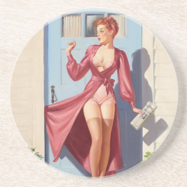 Dessous De Verre En Grès Fille de pin-up de journal du matin (Devant)