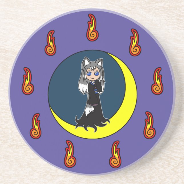 Dessous De Verre En Grès Fille mignonne de Fox argenté (Kitsune) (Devant)