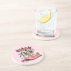 Dessous De Verre En Grès Fille rose moderne Botte occidentale Noël