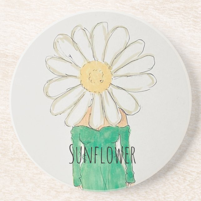 Dessous De Verre En Grès Fille Tournesol Robe Verte (Devant)