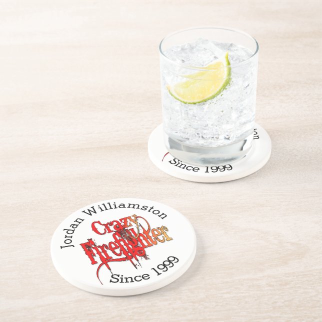 Dessous De Verre En Grès Firefighter Crazy personnalisé (Côté)