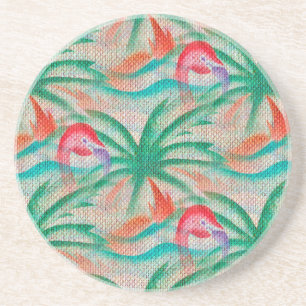 Dessous De Verre En Grès Flamant rose Palm Tree Burlap Look