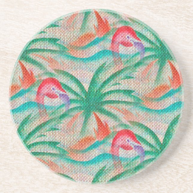 Dessous De Verre En Grès Flamant rose Palm Tree Burlap Look (Devant)