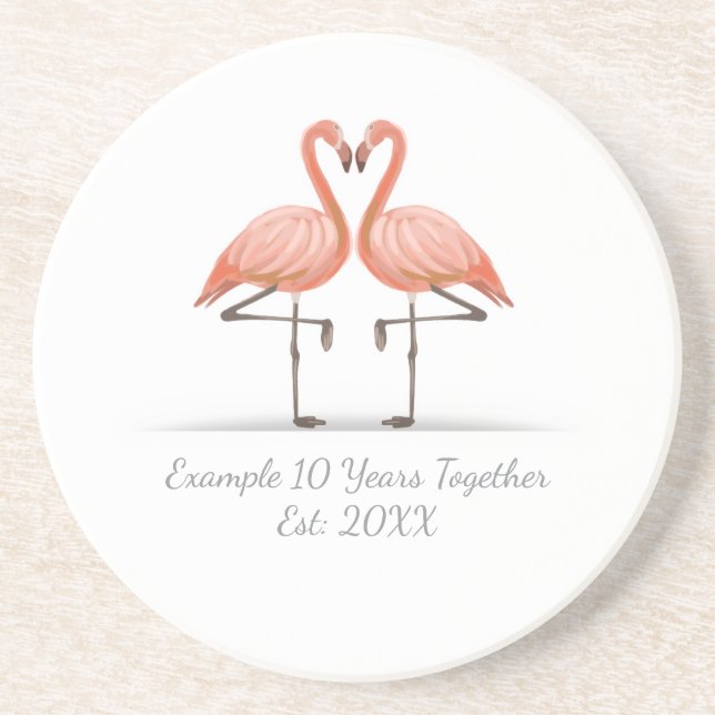 Dessous De Verre En Grès Flamant Rose Personnalisé X Ans Ensemble Anniversa (Devant)