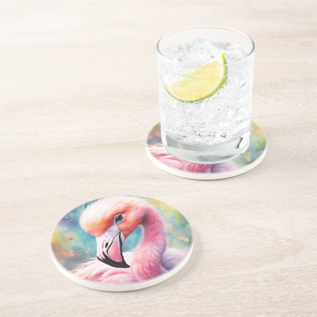 Dessous De Verre En Grès Flamant rose Rainbow Birds 2 (Côté)