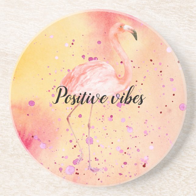 Dessous De Verre En Grès Flamant rose rose Jaune Tie de Pêche teint (Devant)