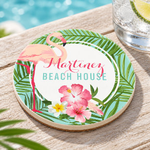 Dessous De Verre En Grès Flamant Rose Tropical Personnalisé Maison de Plage
