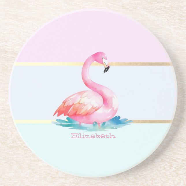 Dessous De Verre En Grès Flamants roses pastel moderne rayé (Devant)
