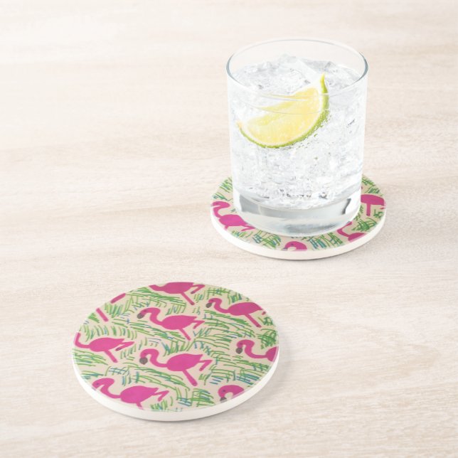 Dessous De Verre En Grès Flamants roses roses Motif tropical (Côté)