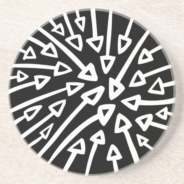 Dessous De Verre En Grès Flèches - Blanc sur Noir (Devant)