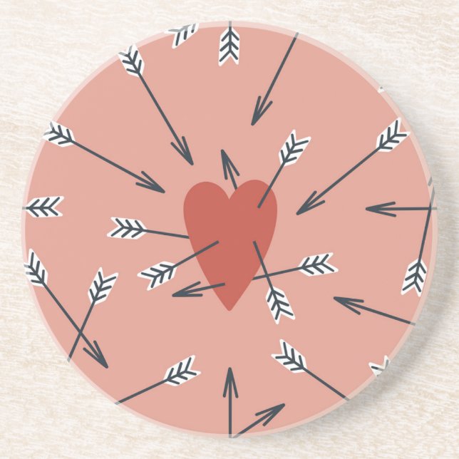 Dessous De Verre En Grès Flèches de coeur faites main. (Devant)