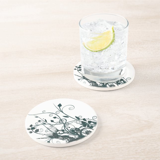 Dessous De Verre En Grès Flèches turquoises à la feuille (Côté)