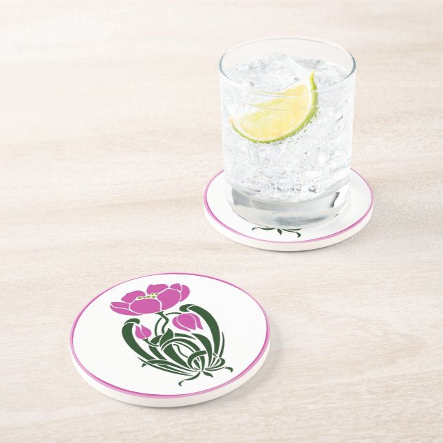 Dessous De Verre En Grès Fleur Art Nouveau rose (Côté)