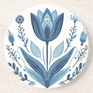 Dessous De Verre En Grès Fleur bleu rustique Art folklorique Art Botanique