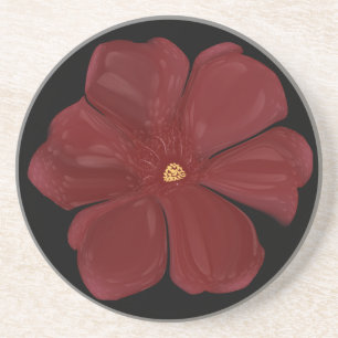 Dessous De Verre En Grès Fleur Botanique Sombre Profond Cramoisi Glossy Hum