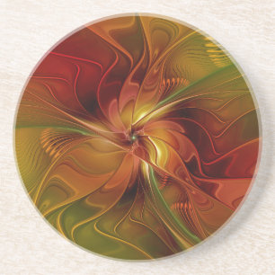 Dessous De Verre En Grès Fleur d'art fractal abstraite rouge orange marron