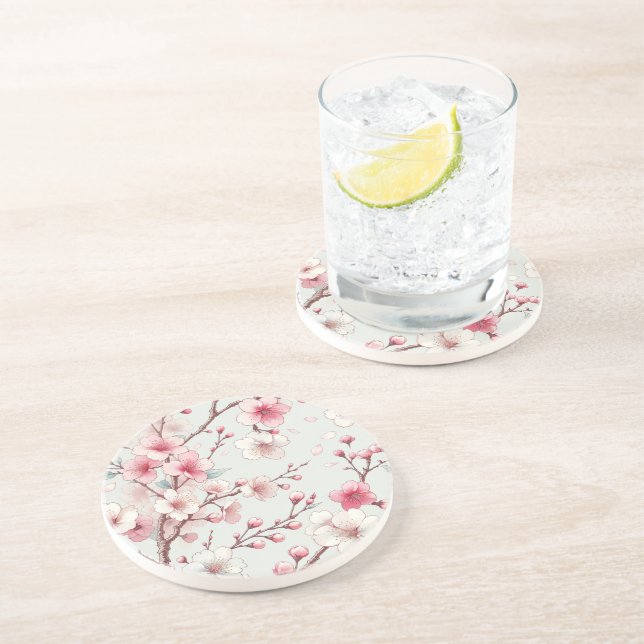 Dessous De Verre En Grès Fleur de cerise (Côté)