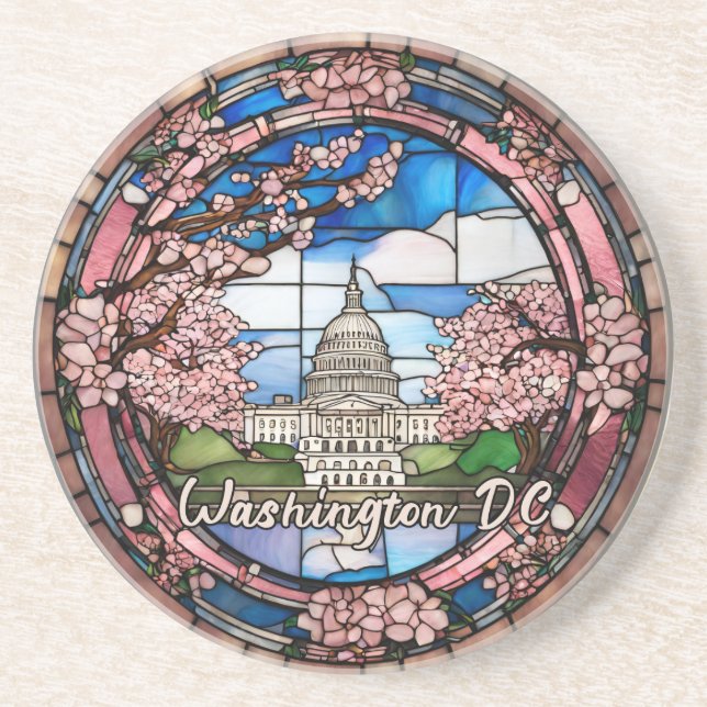 Dessous De Verre En Grès Fleur de cerisier datée personnalisée Washington D (Devant)