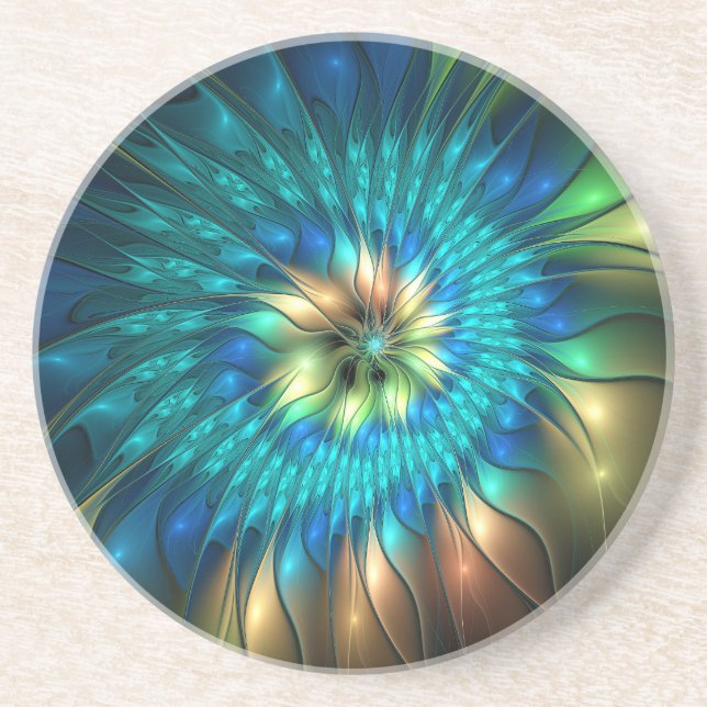 Dessous De Verre En Grès Fleur de fantaisie lumineuse, fractale abstraite c (Devant)