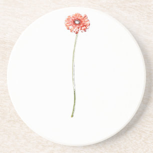 Dessous De Verre En Grès Fleur de Gerbera rouge pâle